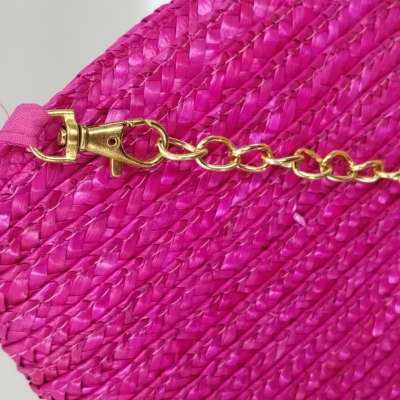 Sun n Sand straw woven clutch purse pink detachable chain strap 14" - Picture 7 of 9